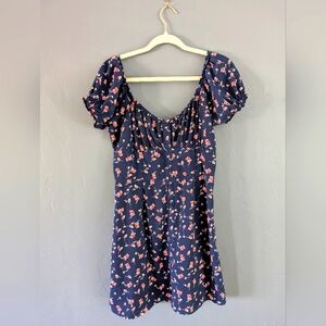 Cute Dark Navy And Dark Coral Floral Dress